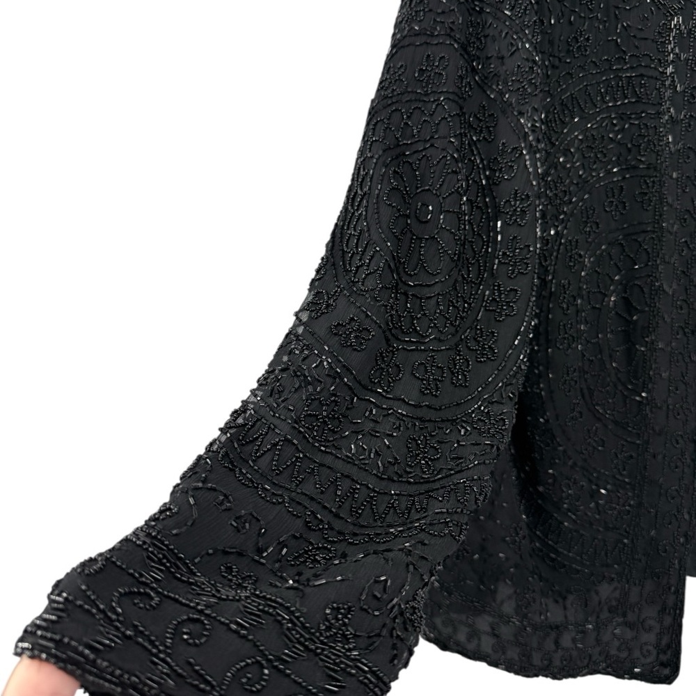 Vintage Black Beaded Silk Jacket Evening Top 100% Pure Silk Size L Y2K 80s 90s - Picture 9 of 16